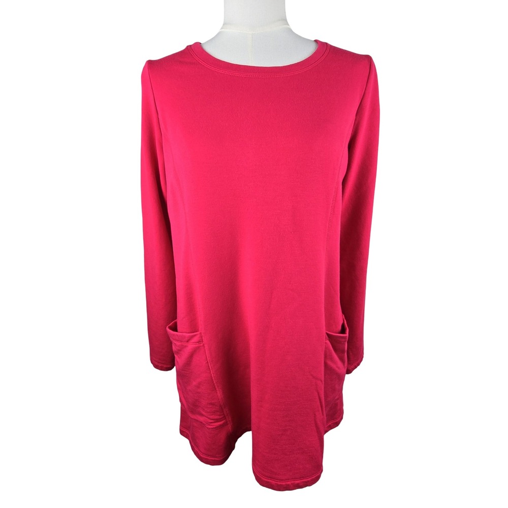 Susan Graver Weekend Knit Tunic Women Small Pink Fleece Pockets L/S Loungewear